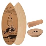 F2 Kork Balance Board Surf 84x31cm mit Korkrolle + Kork Halbkugel