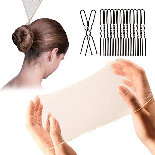 Hair Nets,Smilco Elasticity Invisible Elastic Mesh Wig Nets and U Shaped Pins Set,50 Pcs 20 Inches Hair Nets and 50 Pcs U Shaped Pins for Hair Bun Making Ballet Dancer Kitchen Food Serive (blonde)
