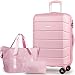 H.yeed Luggage Sets of 3 Piece, Lightweight Trolley Travel Suitcase Set ABS Hard Shell with 4 Spinner Wheels TSA Lock for Man Women, 24" + Duffels Bag & Toiletry Bag, Pink