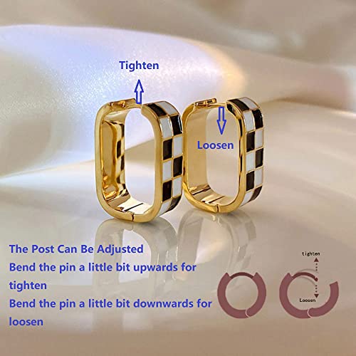 Fashion Checker Chunky Oval Hoop Earrings for Women Dainty 925 Sterling Silver Post 14K Gold Plated Huggie Hoops White Black Green Enamel Minimalist Hooped Hypoallergenic Jewelry2
