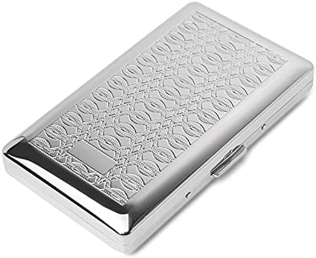 Mini Metal Cigarette Case - Women and Men, Portable Double Sided Spring Clip, Holds 12 85mm Cigarettes (Striped Silver)
