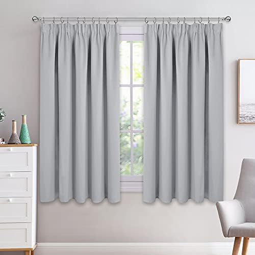 PONY DANCE Blackout Curtains for Bedroom - Pencil Pleat Curtain Panels with Solid Colour for Bedroom Tape Top Window Drapes for Room Darkening, 2 Pieces, Width 46 by Length 54 in, Silver Grey