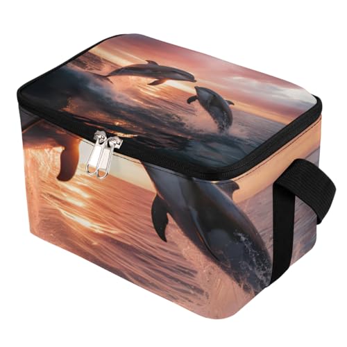 GzLeyigou Lunch Bags for Women Men 9 Cans,Dolphins Hot & Cold Food Delivery Bag Insulated Grocery Bag Insulated Lunch Box Aquatic Ocean Dolphin Cooler Bag for Office Work Picnic Beach