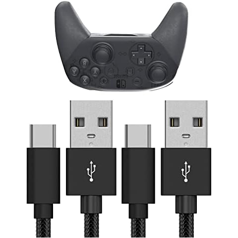 TALK WORKS USB C 2-Pack Charger Cables for Nintendo Switch/Lite + Switch OLED & Pro Controller - 10ft Long Nylon Durable Braided USB Type C Charging Cable for Controllers - Black Cover