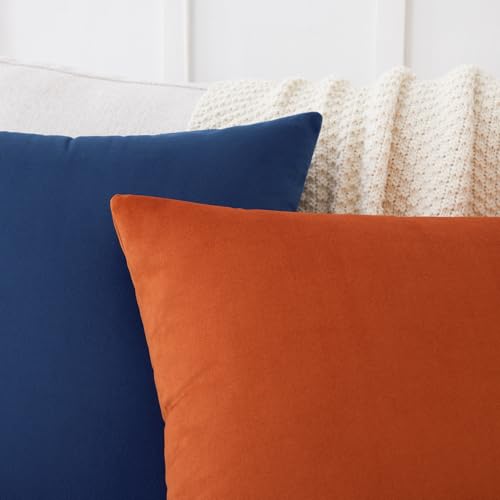 Image of Mixhug Decorative Throw Pillow Covers, Velvet Cushion Covers, Solid Throw Pillow Cases for Couch and Bed, Navy Blue, 26 x 26 Inches, Set of 2