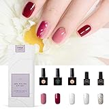  Kit de esmalte de gel para u?as Kit de 5 piezas UV LED Soak Off Semi-Permanente Nail Salon Art Regalo para Halloween Light Colors Glitter Bling White With Dark Red
