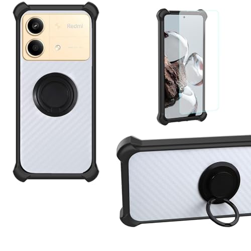 jioeuinly Case Compatible for Poco X6 Neo Phone Case Cover PC backplane + Silicone Soft Frame Cover [360 Metal Ring, Magnetic Car Mount] CSKB-HEI