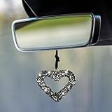 Bling Heart Car Hanging Accessories, Crystal Rhinestone Vehicle Rear View Mirror Charm Diamond Auto Interior Hanger Decoration Full Diamond Hearts Sparkling Crystal Heart Pendant for Women Girl（Black）