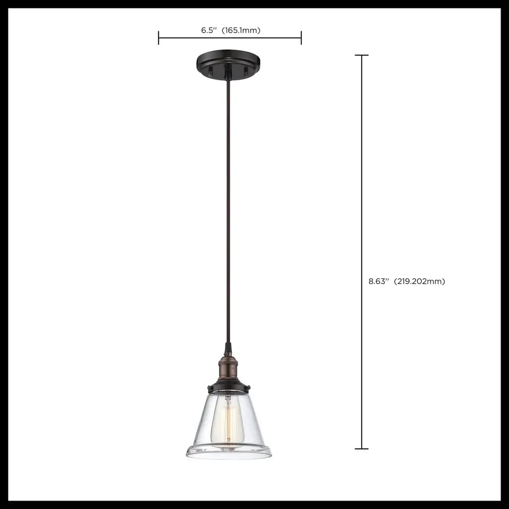 Nuvo Lighting 60/5507 Vintage Incandescent One Light Pendant Curved Clear Glass Rustic Bronze