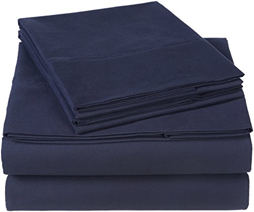 Pinzon 300 Thread Count Organic Cotton Bed Sheet Set - King, Navy Blue