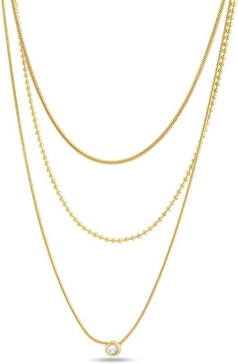 PALMONAS Golden Layers With Stone Necklace for Women - 18K Gold Plated Necklace, Women's Jewellery | Gift for Girls & Women