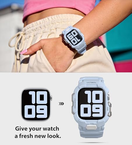 Image of ULTIMAL Rugged Band Compatible with Apple Watch Band 42mm Series 11 /10 with Case, Military-Grade Shockproof Strap for iWatch with Bumper Case Cover Men Women(Blue)