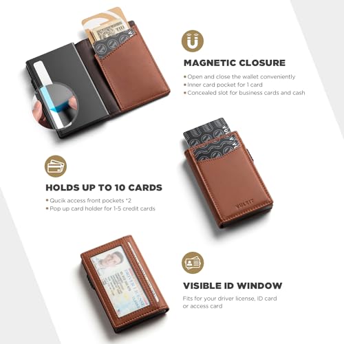Image of VULKIT Men's Slim Wallets Pop Up Card Holder RFID Blocking Metal Wallet Minimalist Design Holds Up to 11 Cards