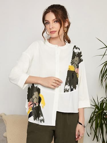 Image of TOPLOT Women's Co-ord Set | Button-up, Loose-fit top with Artistic Abstract Prints| Relaxed Loose Fit Design | Stylish Matching Set with Easy Movement | Casual, Outings (5234)