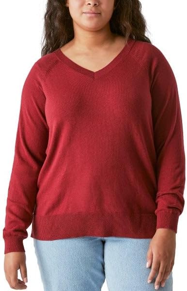 Lucky Brand Women's V-Neck Sweater, Long Sleeves, Side Slits, Cotton Blend, Cream/Green/Red/Black - Image 4
