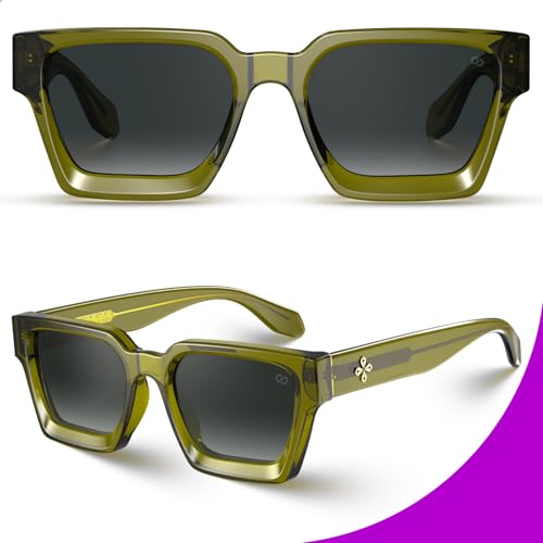 VISOONE Fashion 100% UV400 Protection Rectangle TR90 Y2K Sunglasses Accessories for Women Men RIVER (Olive Green)3