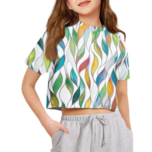 Short Sleeve Cute Summer Tops for Teens 2025 Crew Neck Crop Tops Kids Girls Shirts Raglan Trendy Curved Hem Tees