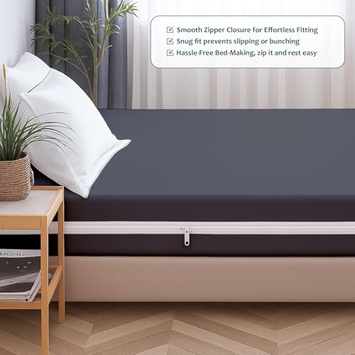 Image of Zipper Closure Style Mattress Protector Single Size 100% Waterproof Six-Sided Mattress Encasement for Bed 30x72 Inch Fit On 6 Inch 2.5X6 Feet Grey