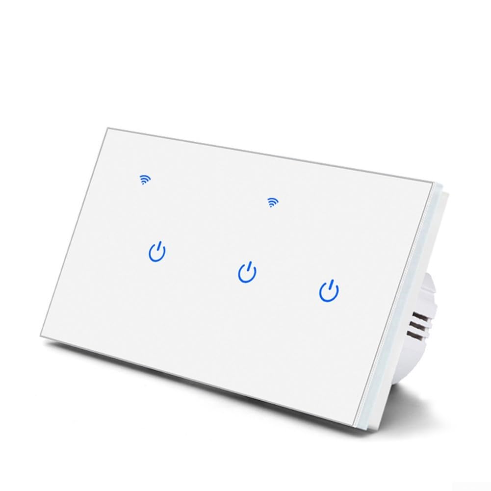 WiFi Smart Touch Switch, Smart Light Switch For Tuya App, WiFi Touch Switches with Wall Light Remote Control, Voice Control With Glass Wall Plate For Home(3 Gang-White)