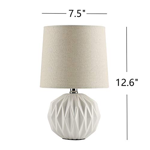 Tayanuc Small Geometric Ceramic Bedside Nightstand Table Lamp, White Textured Desk Lamp Linen Drum Fabric Shade for Living Room Family Bedroom - Image 6