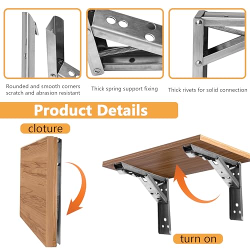 Fatiya 2 Pack Stainless Steel Folding Shelf Brackets, 10 Inch Folding Table Brackets Heavy Duty - Image 3