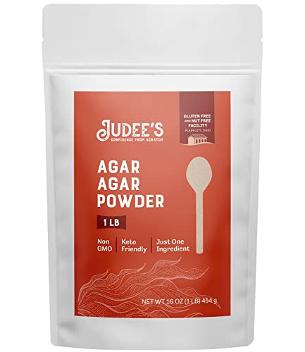 Judee’s Agar Agar Powder 1 lb - Just One Ingredient, Vegan, Non-GMO, Keto-Friendly, Gluten-Free & Nut-Free - Derived from Red Seaweed - Vegan Substitute for Gelatin and Thickening Agent