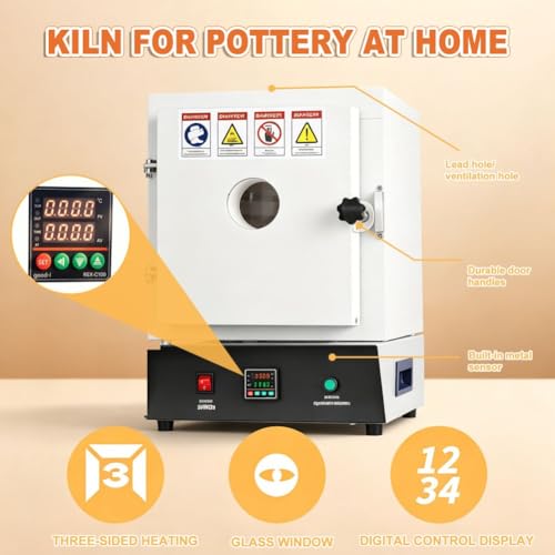Image of 1500W Electric Kiln for Jewelry Making, Muffle Furnace, Pottery Glazing | Temperature Control Pottery Kiln, 0-2102℉ /1150℃, Heat Treat Oven For Jewelry Making, Metal Casting, DIY Projects