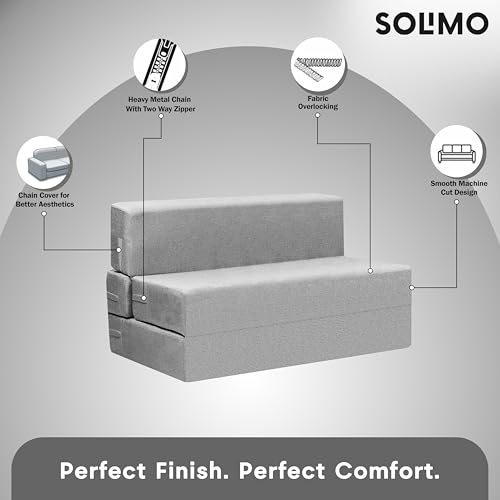 Image of Amazon Brand - Solimo 2 Seater 4 * 6 Jute Fabric Washable Cover Sofa Cum Bed2 Seater Double Foam Fold Out Sofa Cum Bed (Finish Color - Light Grey Delivery Condition - Pre-Assembled)