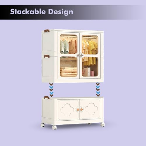 Image of ALOXE Plastic Wardrobe | Foldable Cupboard for Clothes & Bedroom Storage | Stackable Almirah with Wheels for Home & Kids | 1 Layer
