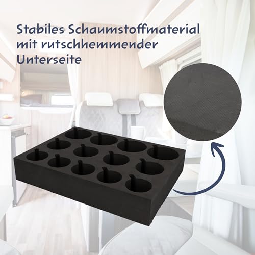 cartrend Caravan Glas- und Tassenhalter, Schützt vor Bruchgefahr und Klappern, 13 Halter, Camping, Campingzubehör, Wohnwagen, Wohnmobil, Wohnwagenzubehör, schwarz