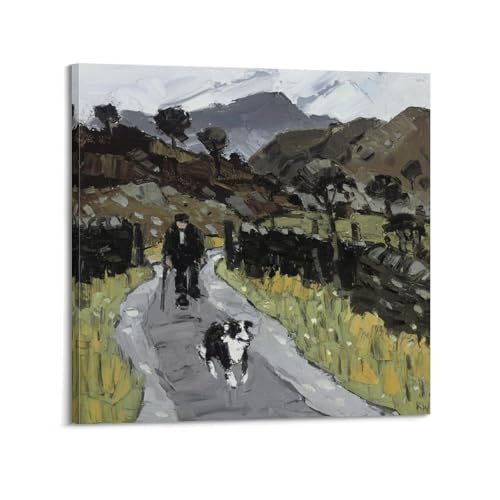 Poster Kyffin Williams toile chien et fermier 50x50 cm pour décoration