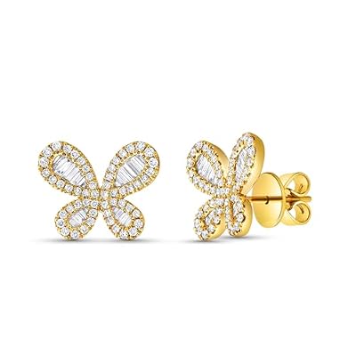 Leviev, Butterfly Stud Earrings, Baguette Diamonds, 18K Yellow Gold