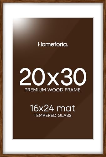 Image of Homeforia 20 x 30 Walnut Frame, High End Dark Oak 20x30 Wooden Poster Frames with Mat 16x24, 20 x 30 Brown Wood Picture Frame Matted to 16 x 24, 30x20 Hanging Frame, Tempered Glass, Wall Kit, Set of 3