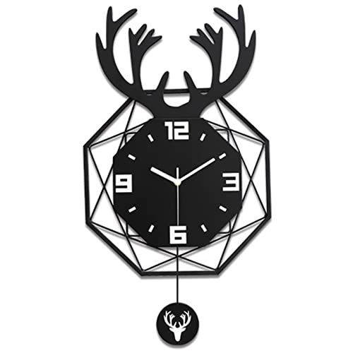 Ryanbem Pendules Murales avec Pendule Salon Décorative Créative Noir Tête de Cerf Moderne Bois Silencieuse Alimenté par Piles Horloge Murale Cover