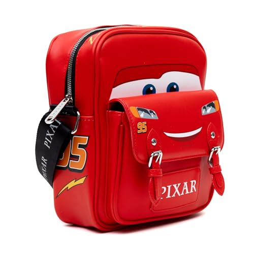 Disney Vegan Leather Crossbody Bag with Front Pocket, Cars Lightning McQueen Car Body Paint Scheme Red, 7.5" x 9"2