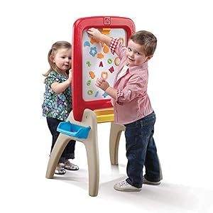 Step2 All Around Easel for Two, Kids Activity Table, Double-Sided Art Board, Made of Durable Plastic, Includes 94-Piece Soft Foam Magnets, For Toddlers 3+ Years Old Step2 All Around Easel for Two Kids Activity Table Double Sided Art Board Made of Durable Plastic Includes 94 Piece Soft Foam Magnets For Toddlers 3 Years Old