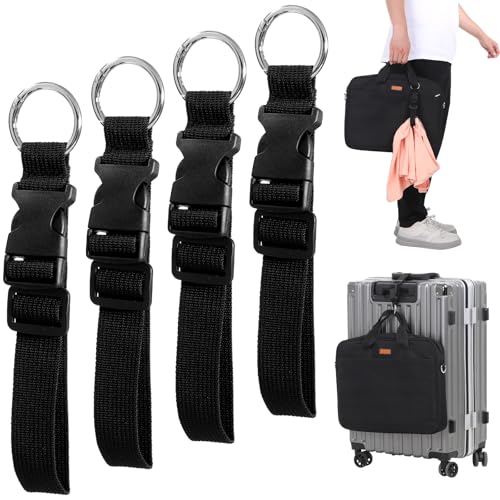 Bewudy 4 Pcs Add a Bag Luggage Straps, Black Adjustable Suitcase Belt Carry Your Extra Bags, Adjustable Buckle Belt Travel Accessories Connector Attachment for Connecting Luggage or Backpack