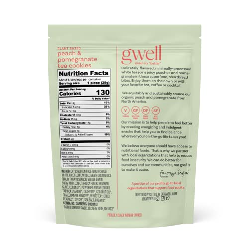 Gwell Superfood/Adaptogen Tea Cookies | Organic, Vegan, Kosher, Gluten Free, Plant-Based, Functional Foods | Shortbread Cookies (Peach & Pomegranate) #TOP3