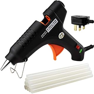 Hot Melt Glue Gun with 11mm x 200mm Adhesive Sticks - No-Drip Metal Nozzle, Easy to Press Trigger - 60/100w Strong Electric UK Plug with Safety Stand - Supplies for Kids Art & Crafting, DIY