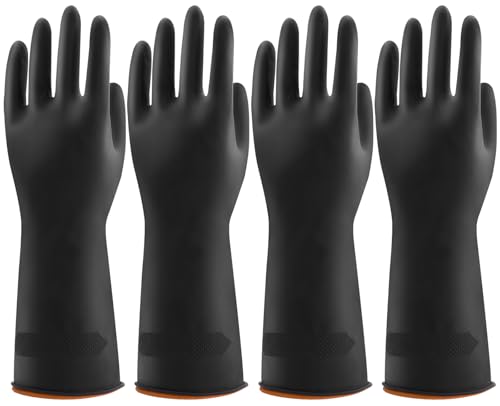 Bamllum 4 Pairs Black Rubber Dishwashing Gloves - Reusable Cleaning Gloves for Kitchen, Household...
