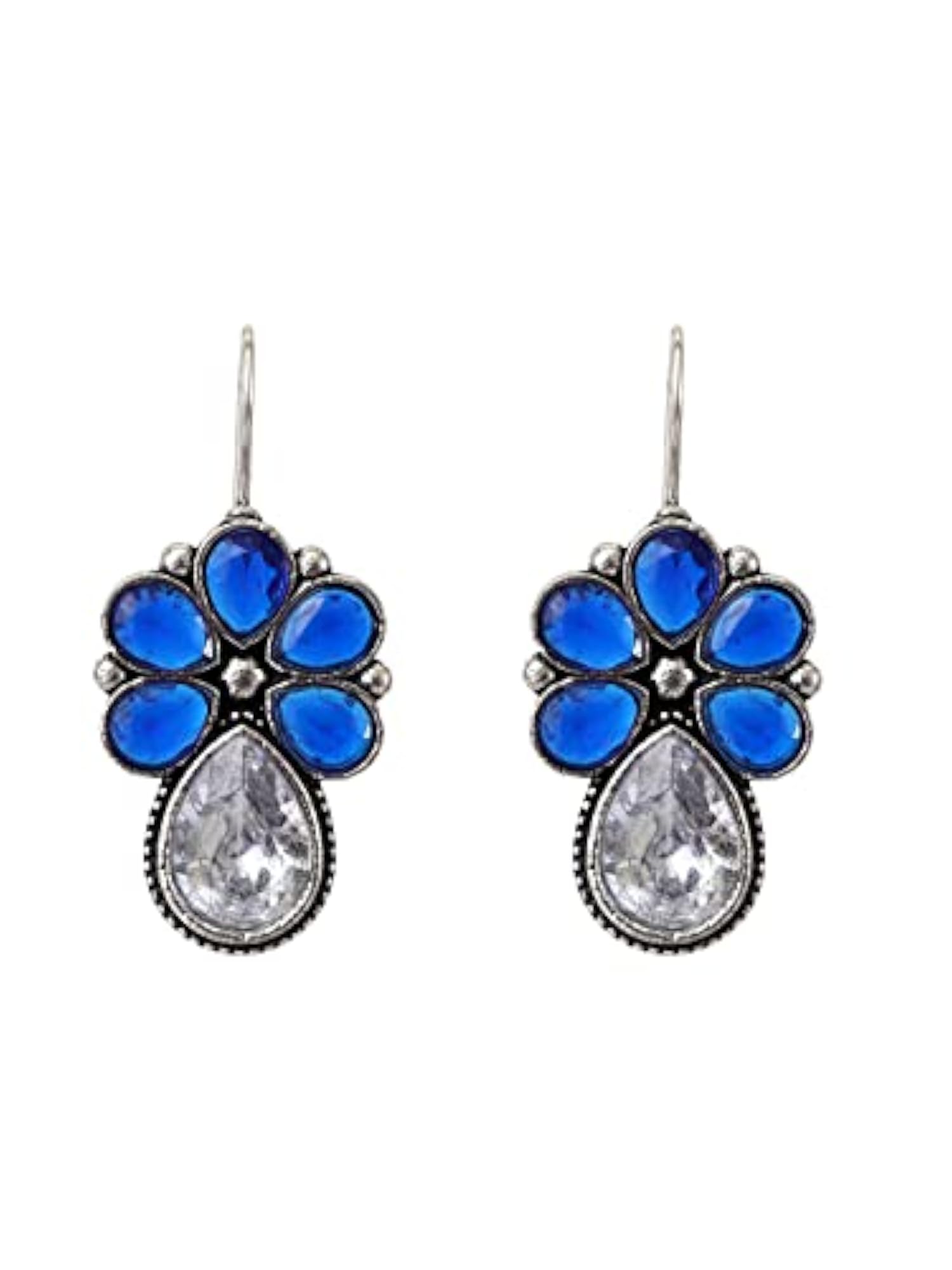 Women's Blue & Silver Plated Contemporary Drop Earrings