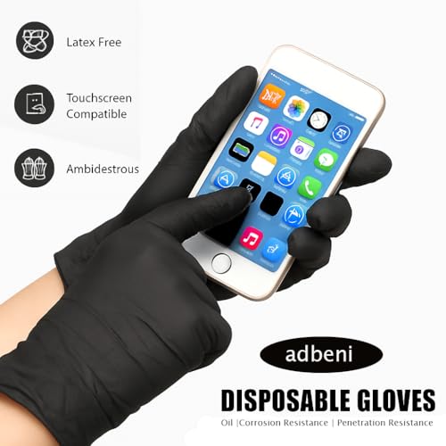Image of Adbeni Nitrile Gloves | Food Handling | Disposable | Powder Free | Premium | Medical Examination, Kitchen, Cleaning, Cooking, Salon, Spa, Gardening, Travel, Grooming | Soft & Comfortable | Pack of 100