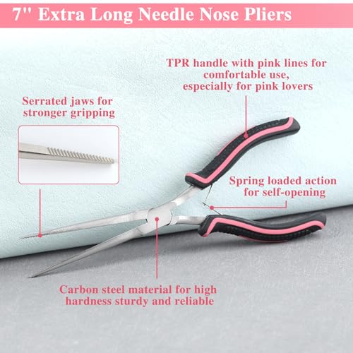 LEONTOOL 7" Extra Long Needle Nose Pliers for Jewelry Making Long Reach Tool Slim with Teeth - Image 3