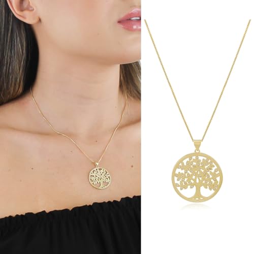 Colar Arvore da Vida Pedras Zirconias Semi Joias Banhado Ouro 18k