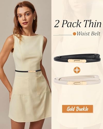 2 Pack Women's Skinny Genuine Leather Belt Adjustable Thin Waist Belt2