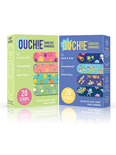 Image of Ouchie Non-Toxic Printed Bandages Double Combo (40 Pack) - Lime Green & Space Blue