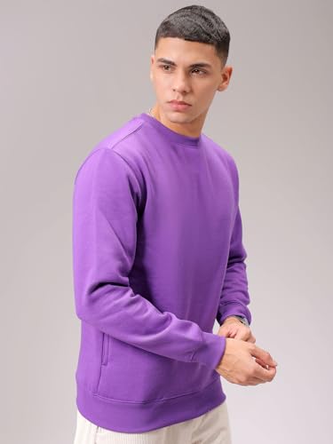 Image of The Indian Garage Co Men Regular Fit Solid Crew Neck Overhead Sweatshirt