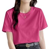 [AOY] 【細見え×春に大活躍！】tシャツ レディース 半袖 レディース服 トップス カットソー ゆったり 着痩せ 無地 おしゃれ きれいめ きれいめ (M, ローズレッド)