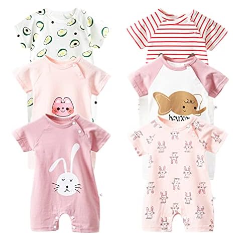 XM-Amigo Baby Girl's Short Sleeve Bodysuit 6-Pack Short-Sleeve Toddler Romper Cotton Vest Sets Pink Cover