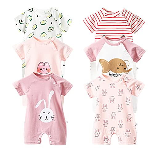 XM-Amigo Baby Mädchen Kurzarm Body 6er Pack Kurzarm Kleinkind Säugling Strampler Baumwolle Weste Sets, rose, 80